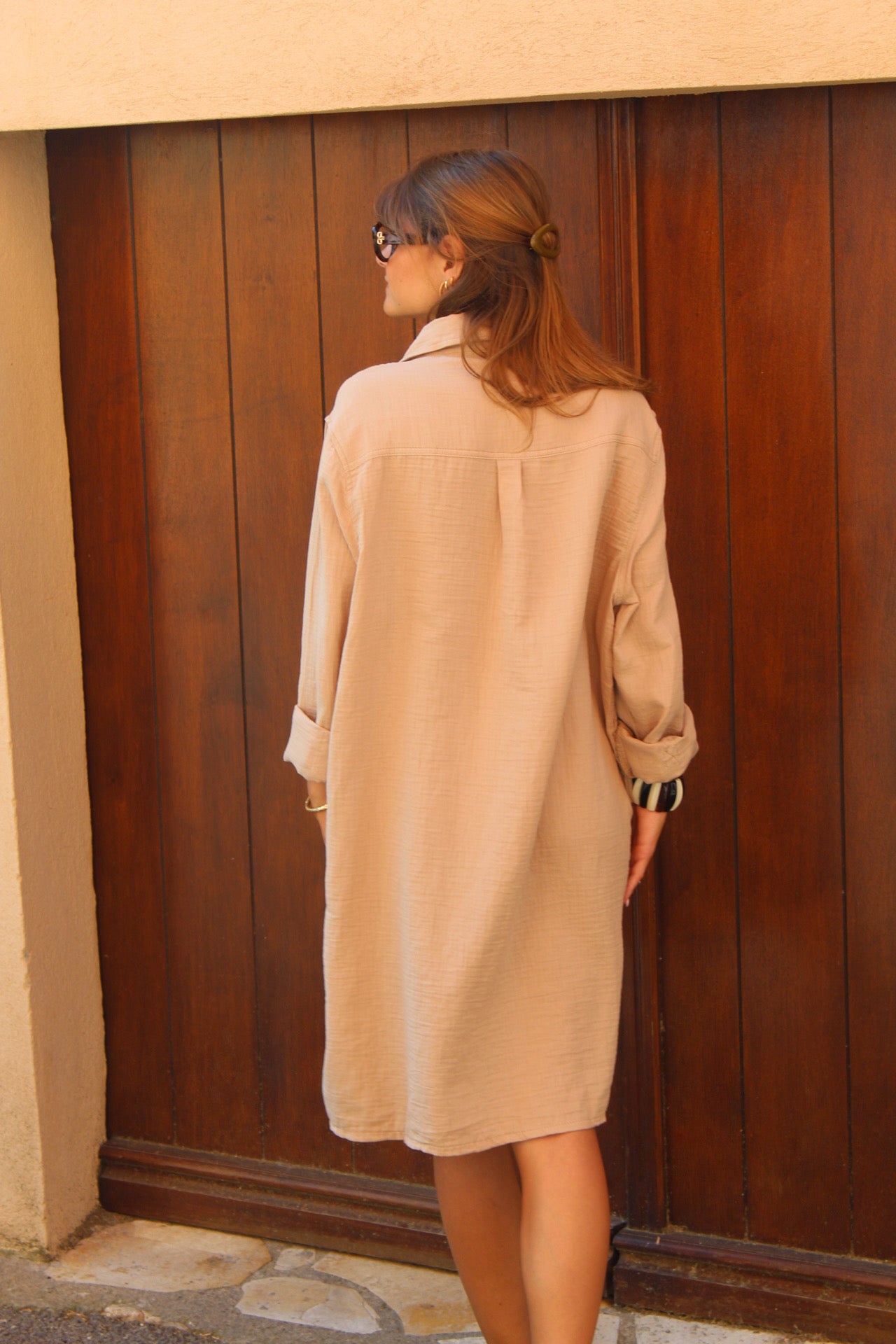 Robe chemise beige