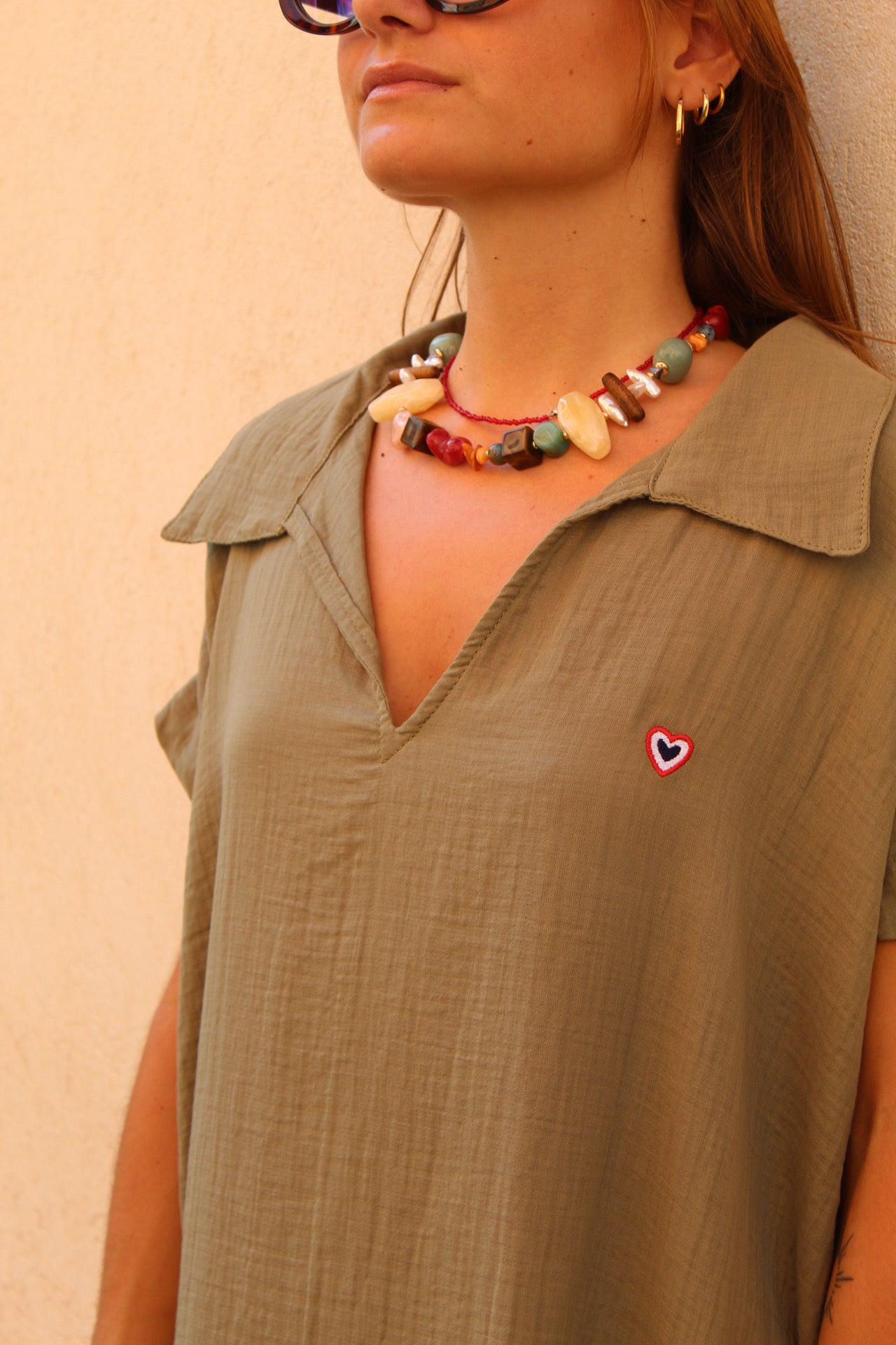 Tunique manches gaze de coton kaki