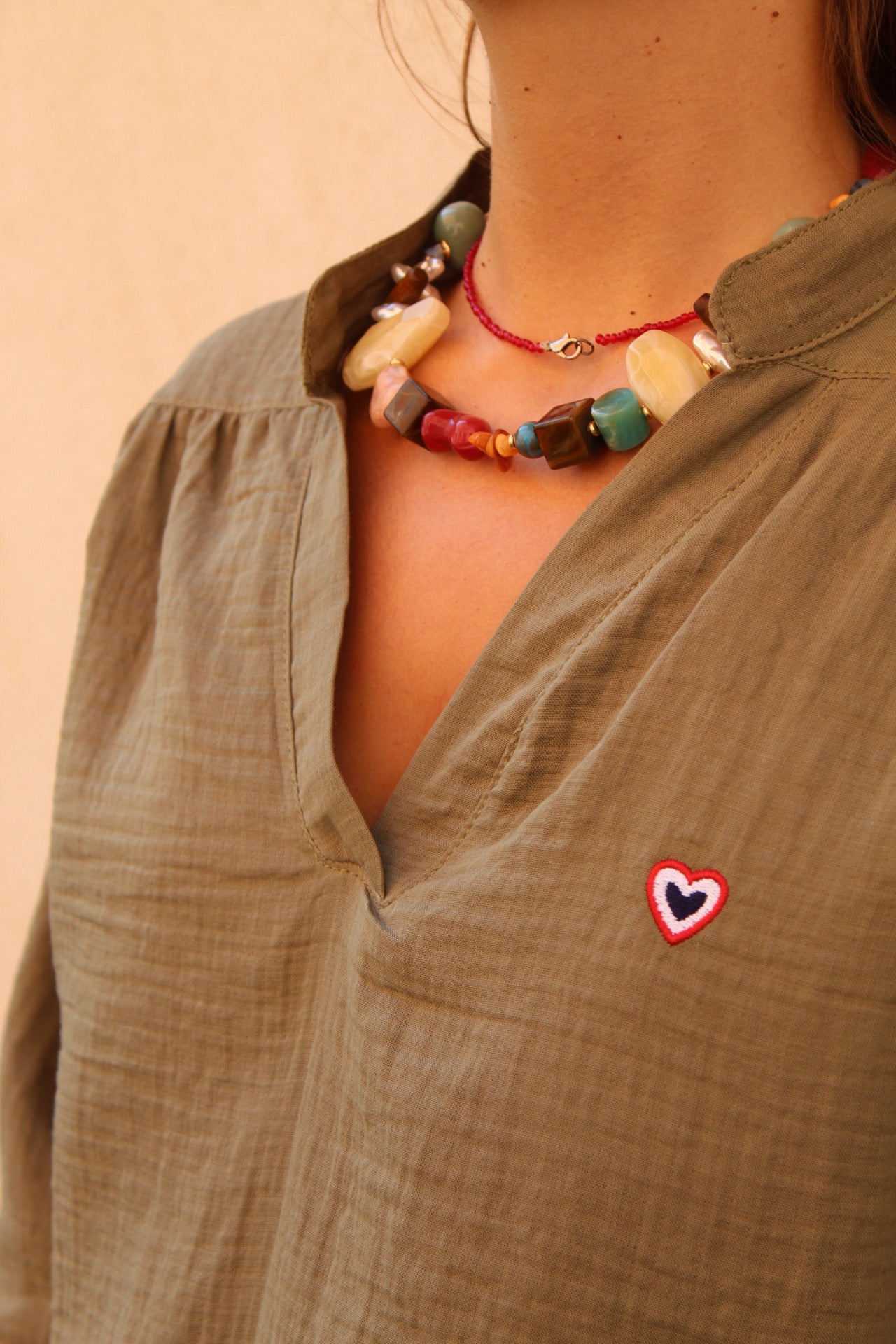 Blouse gaze de coton kaki