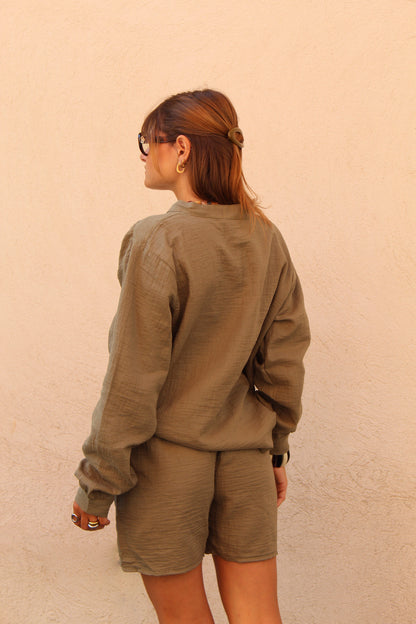 Blouse gaze de coton kaki