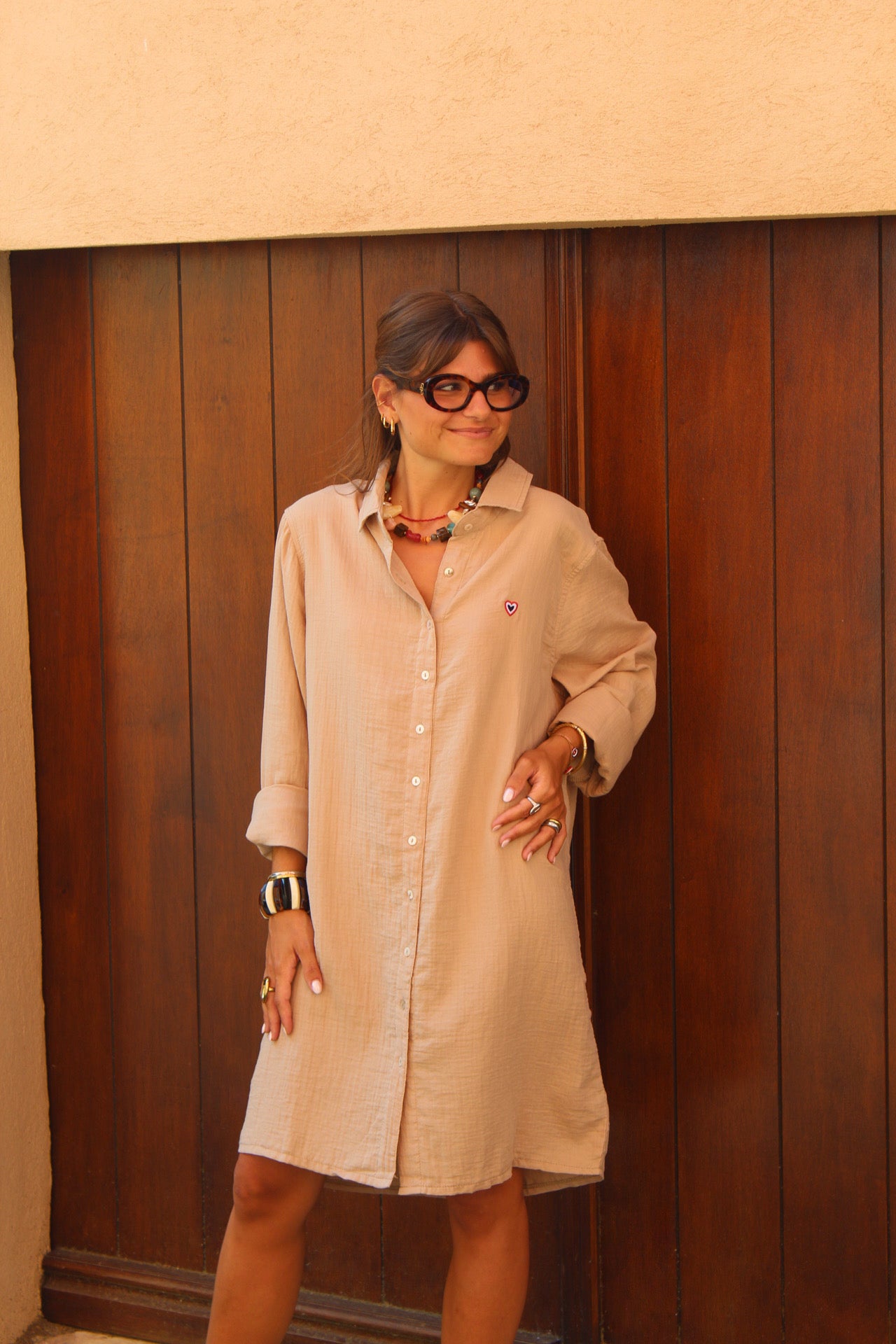 Robe chemise beige