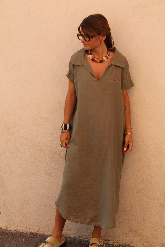 Tunique manches gaze de coton kaki