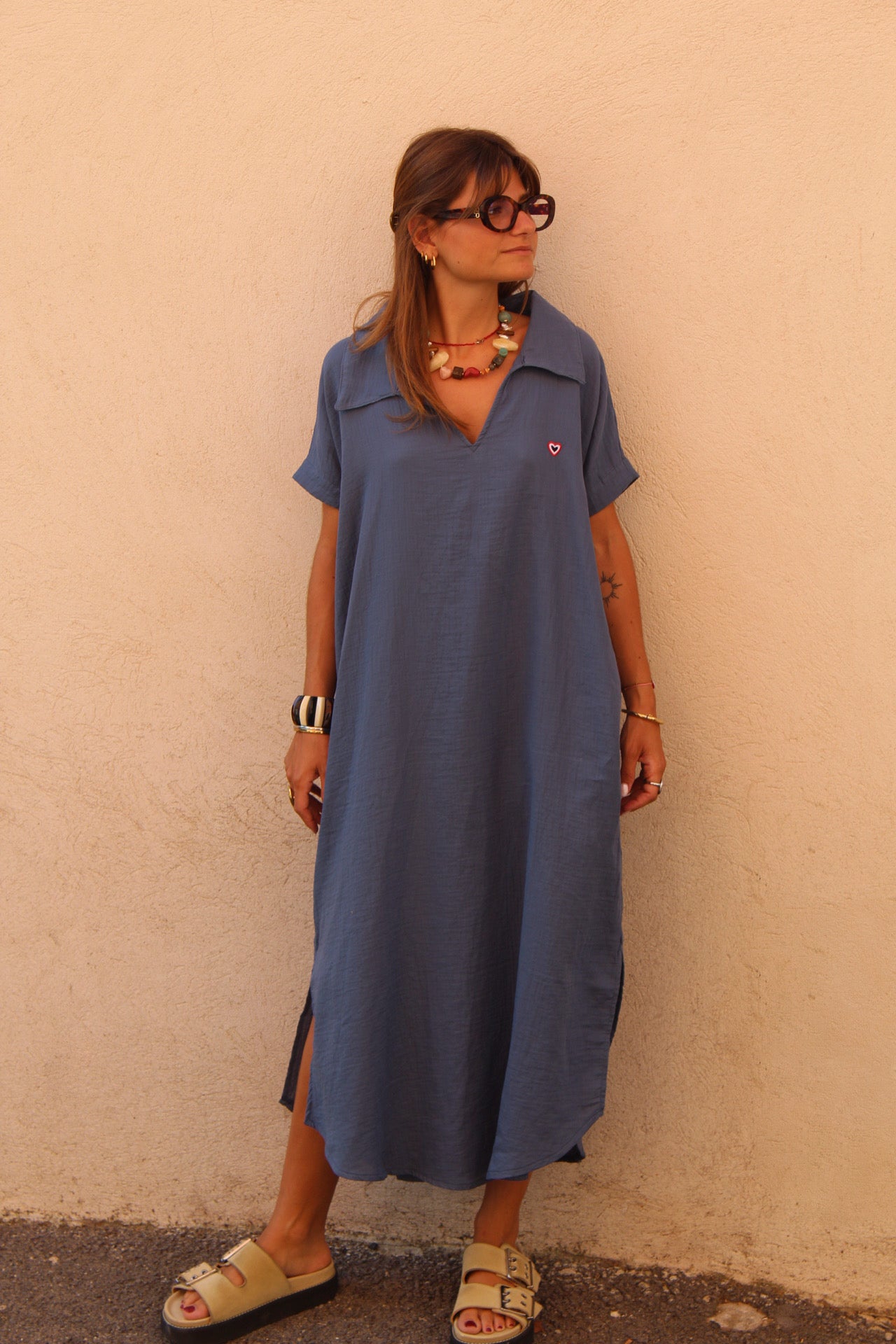 Tunique manches gaze de coton paon