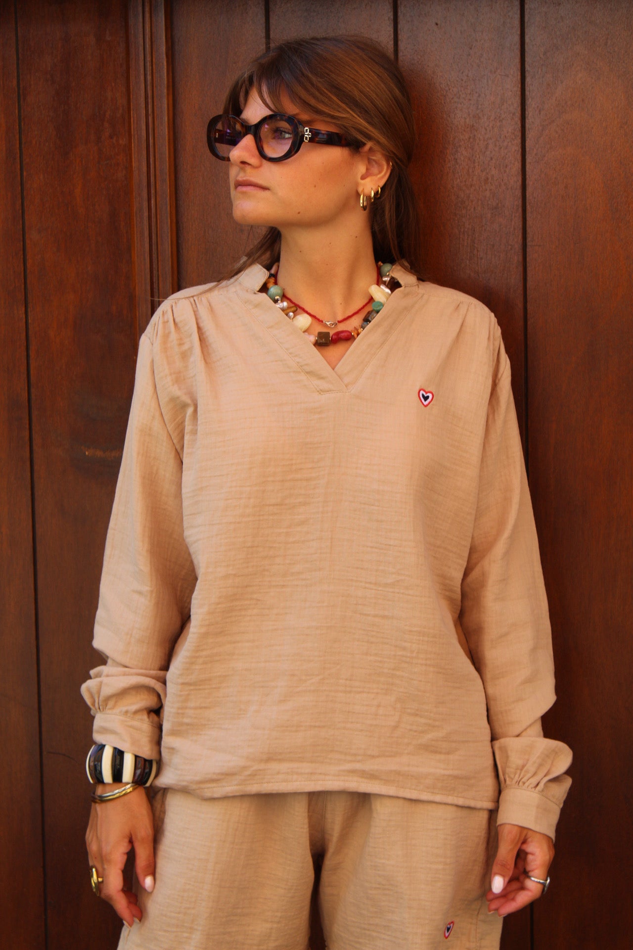 Blouse gaze de coton sable