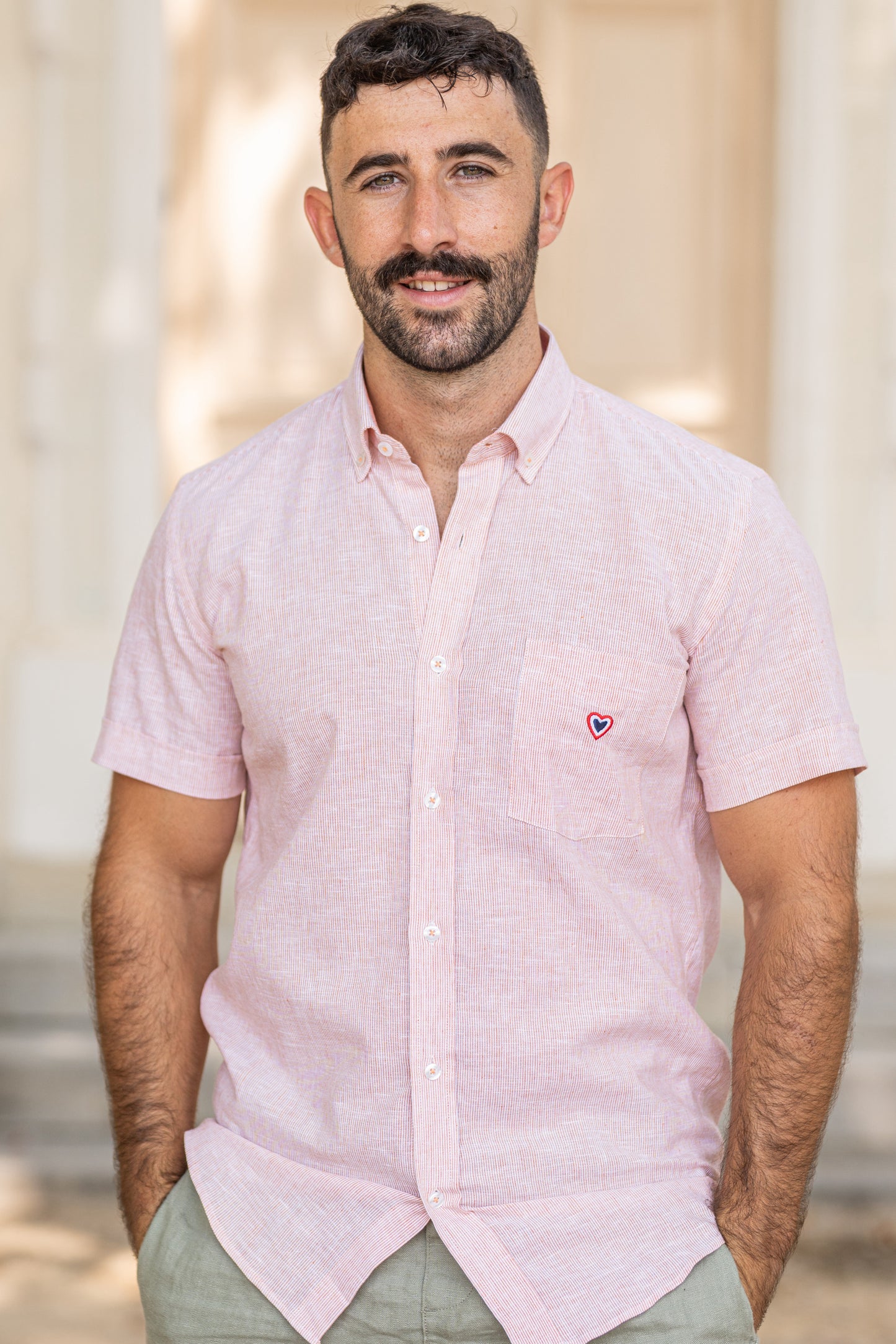 Chemise rayée corail JEAN-MARIE