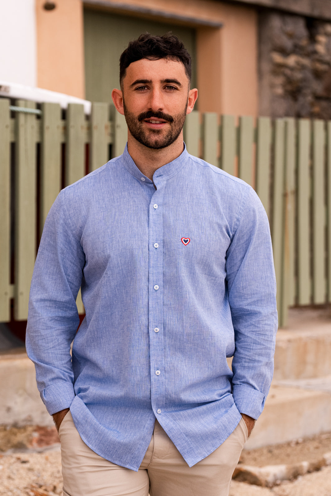 Chemise bleu chiné MAO