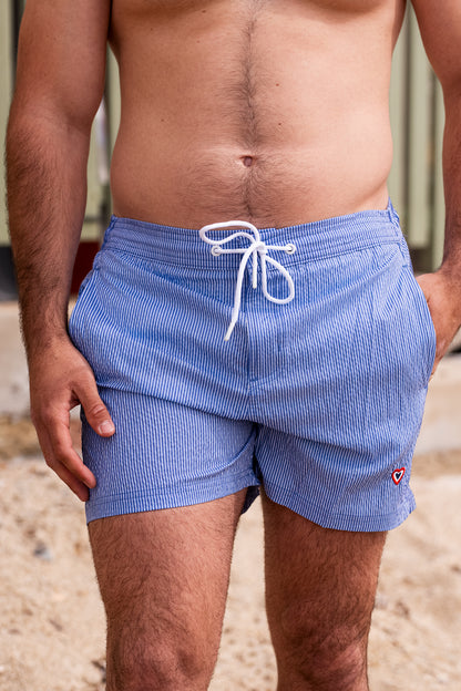 Maillot seersucker rayé bleu et blanc