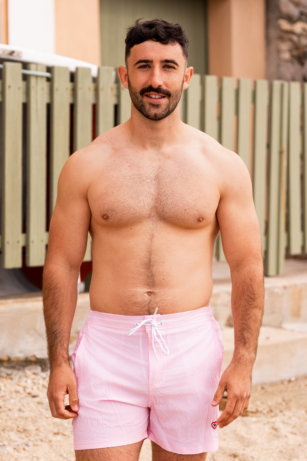 Maillot seersucker rayé rose et blanc