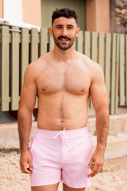 Maillot seersucker rayé rose et blanc
