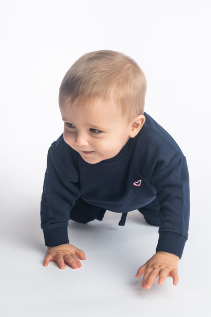Sweat col rond bleu marine bébé