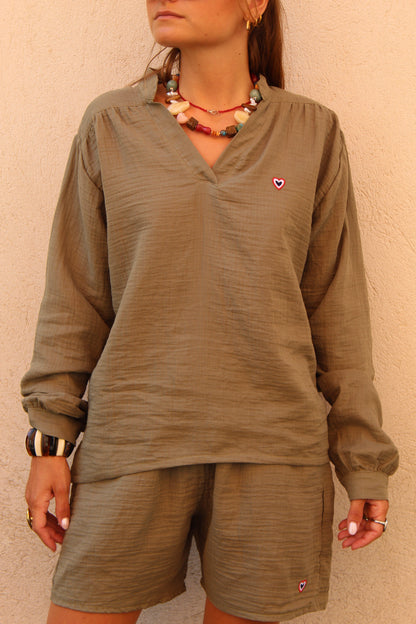 Blouse gaze de coton kaki