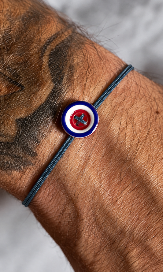 Bracelet bouton bleu pétrole