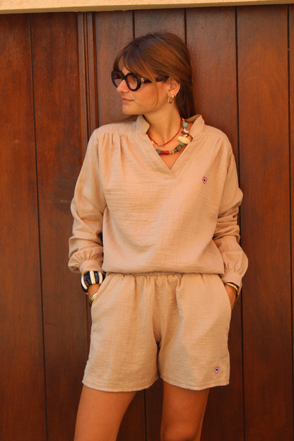 Blouse gaze de coton sable
