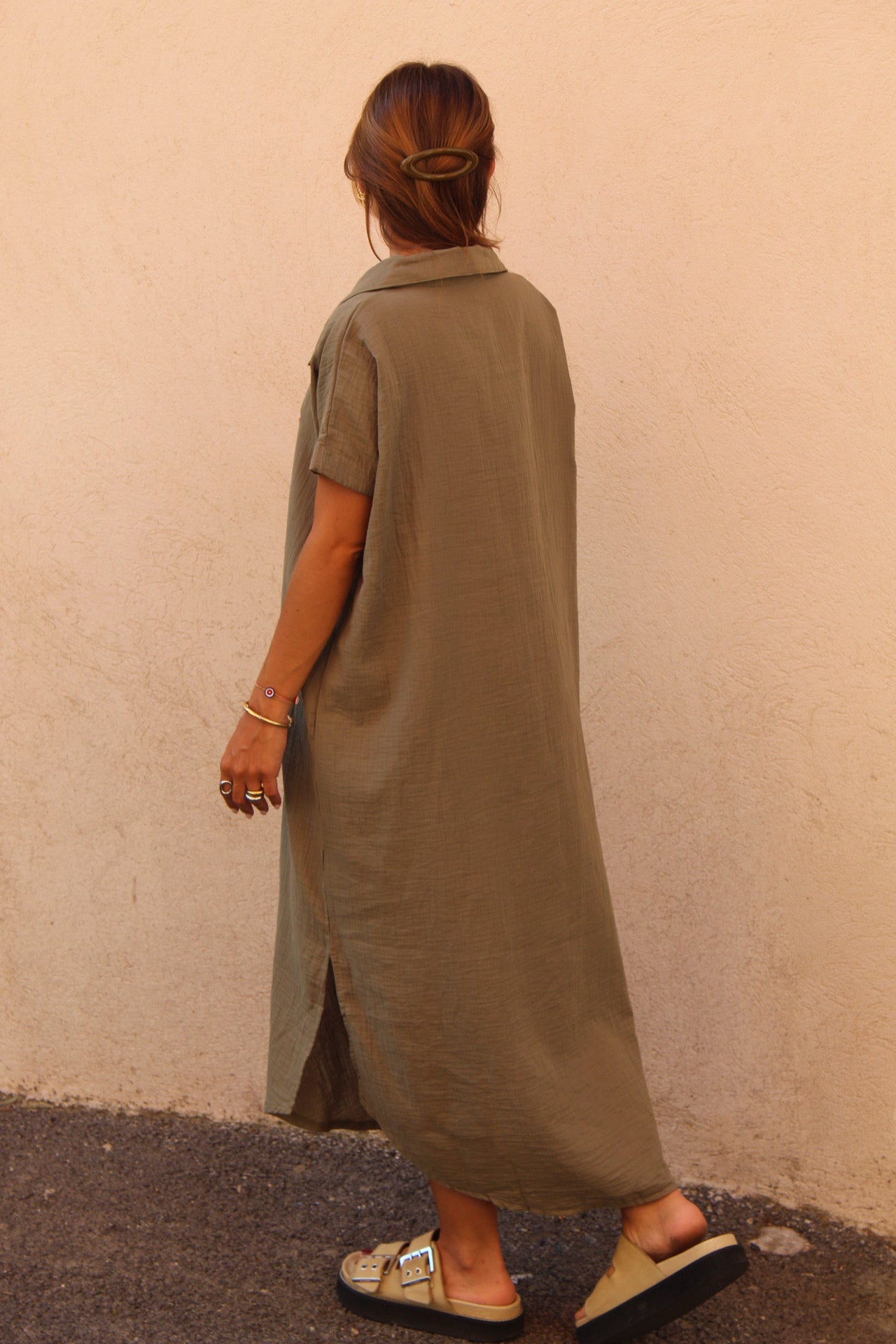 Tunique manches gaze de coton kaki