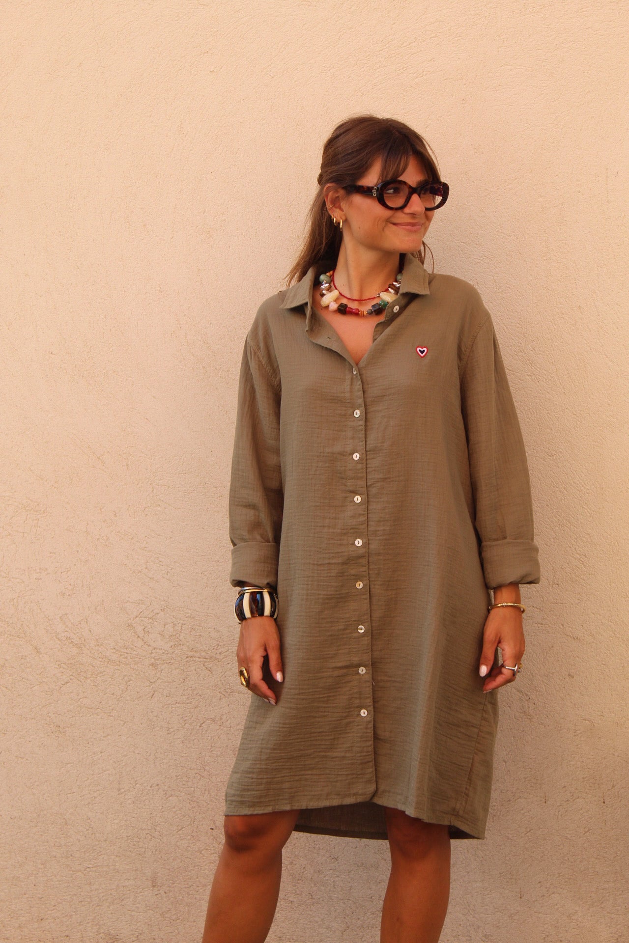Robe chemise kaki