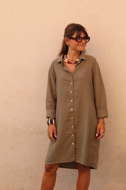 Robe chemise kaki