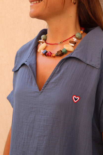 Tunique manches gaze de coton paon