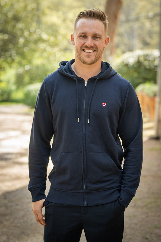 Sweat zip à capuche marine - Coton biologique