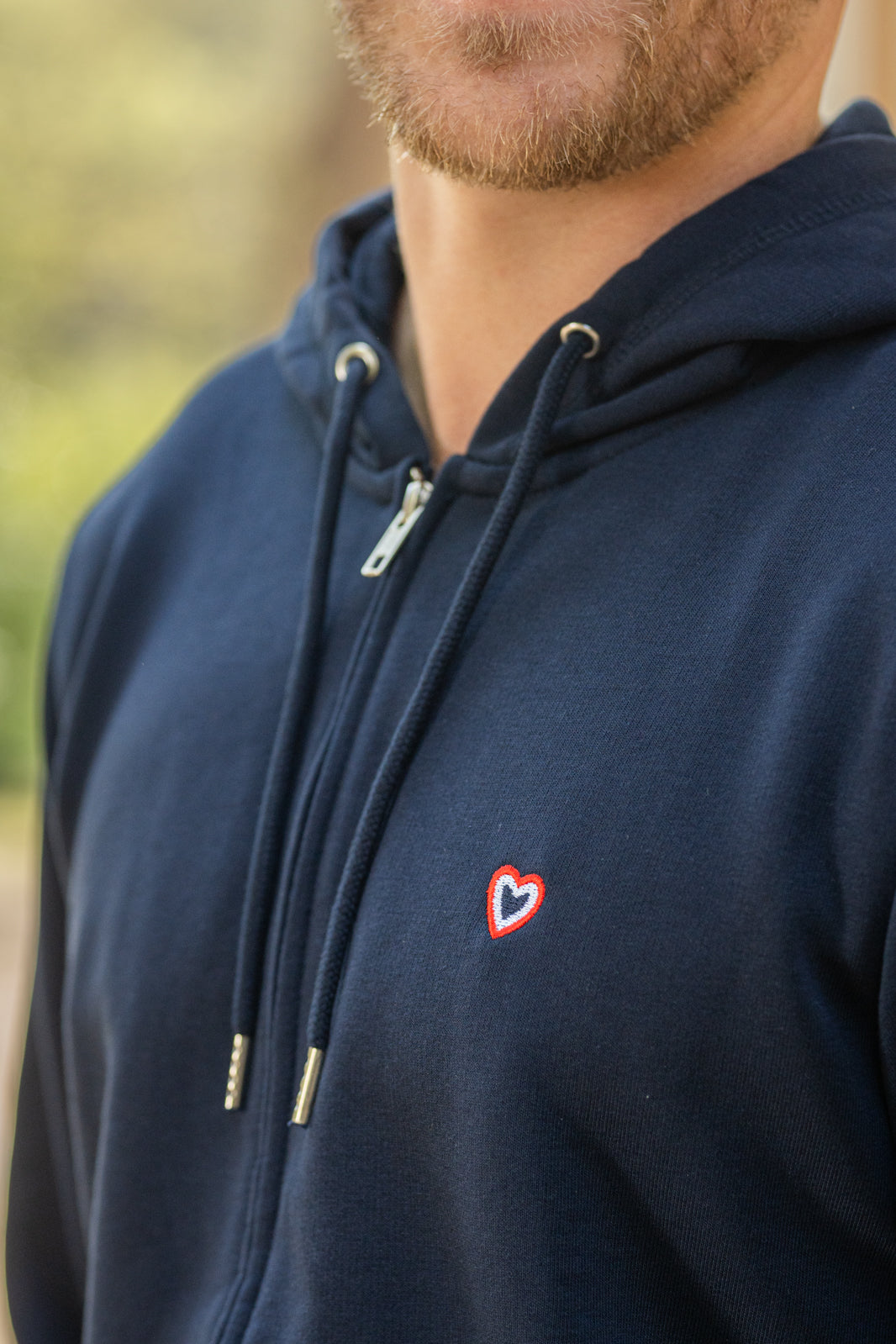 Sweat zip à capuche marine - Coton biologique