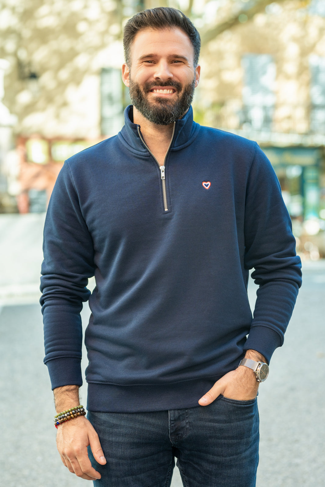 Sweat col zip marine