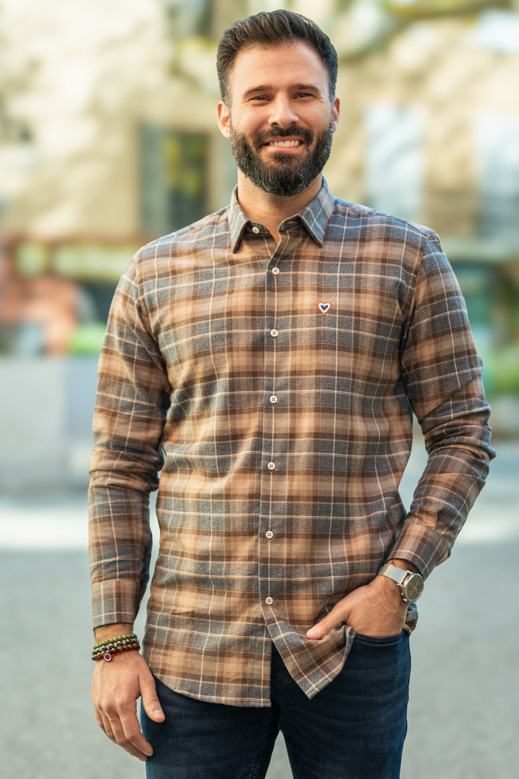Chemise beige et grise MARCEL