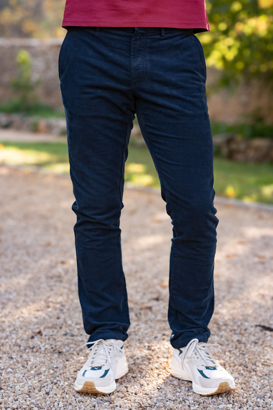 Pantalon velours lisse marine