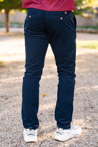 Pantalon velours lisse marine