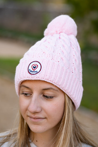 Bonnet pompom rose pâle