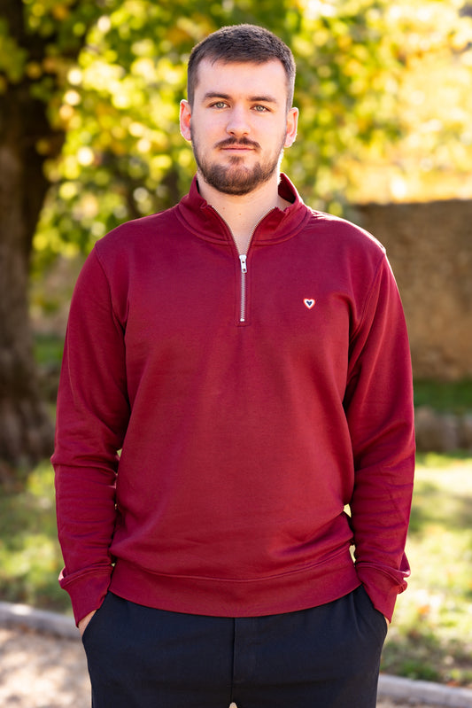 Sweat col zip bordeaux