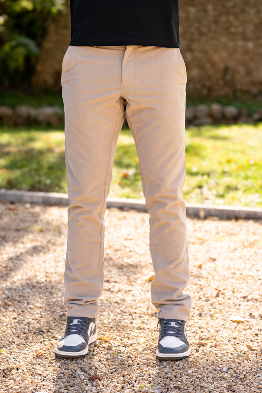 Pantalon velours lisse sable