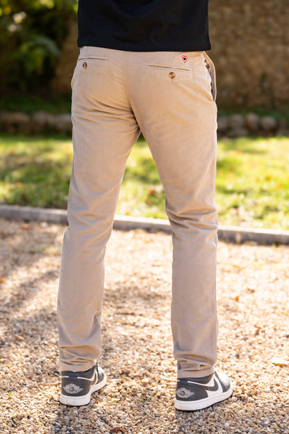 Pantalon velours lisse sable