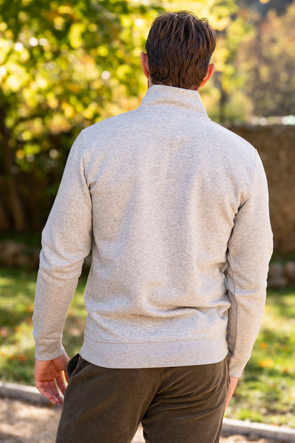 Sweat col zip gris chiné