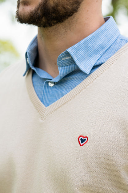 Pull col V beige
