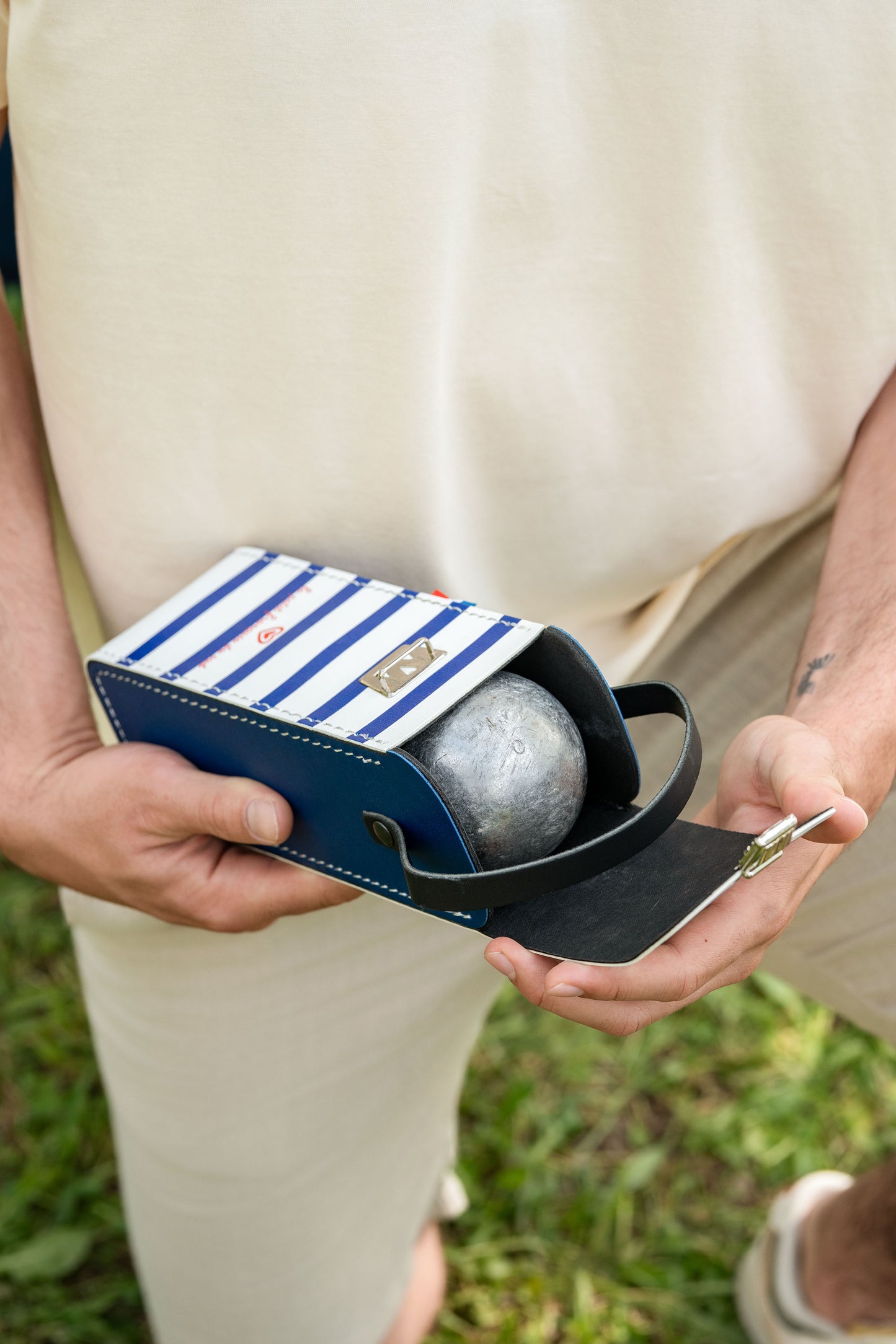 Étui de boules rigide marinière