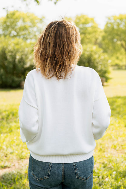 Pull col V blanc
