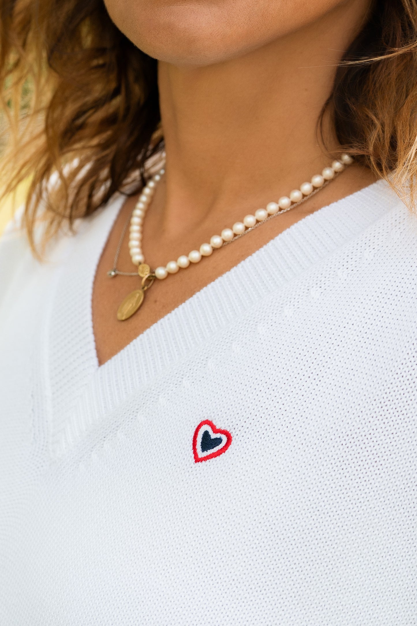 Pull col V blanc