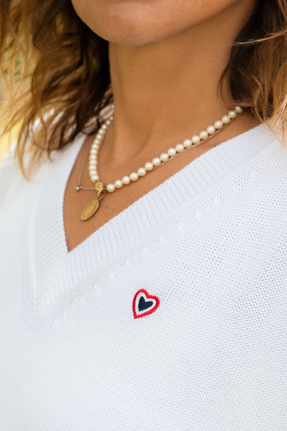 Pull col V blanc