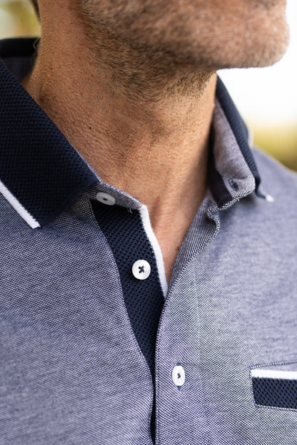 Polo piqué marine avec poche DENIS