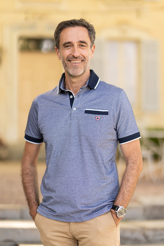 Polo piqué marine avec poche DENIS