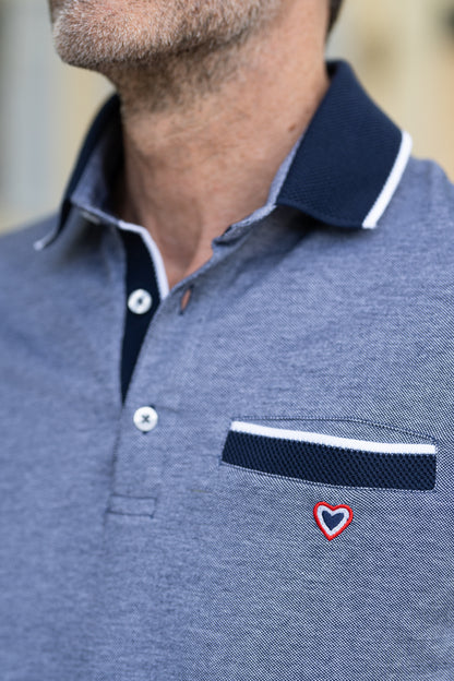 Polo piqué marine avec poche DENIS