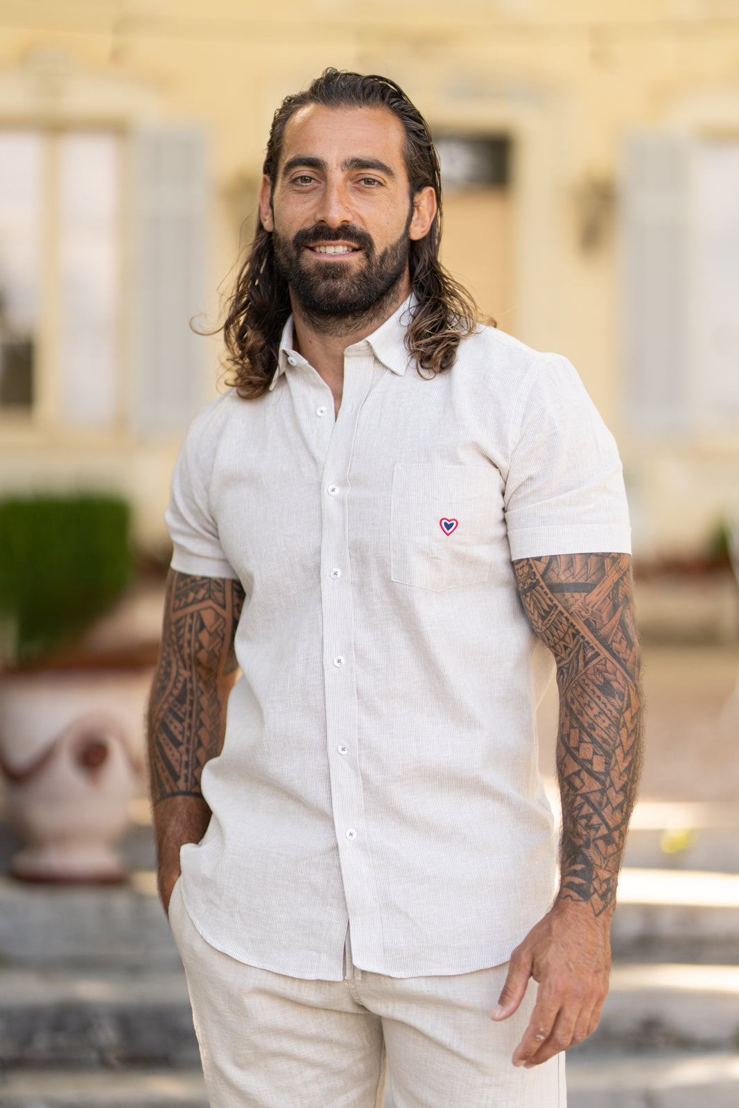 Chemise rayée beige JEAN-MARIE