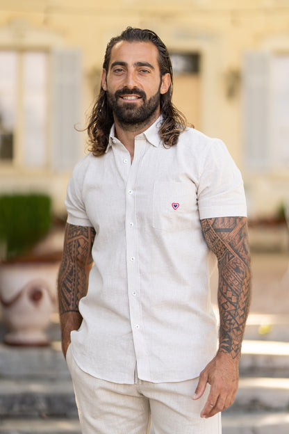 Chemise rayée beige JEAN-MARIE